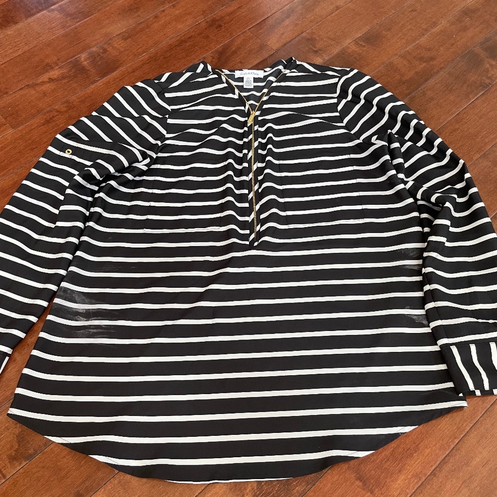 Calvin Klein Black and White Striped Blouse, size large